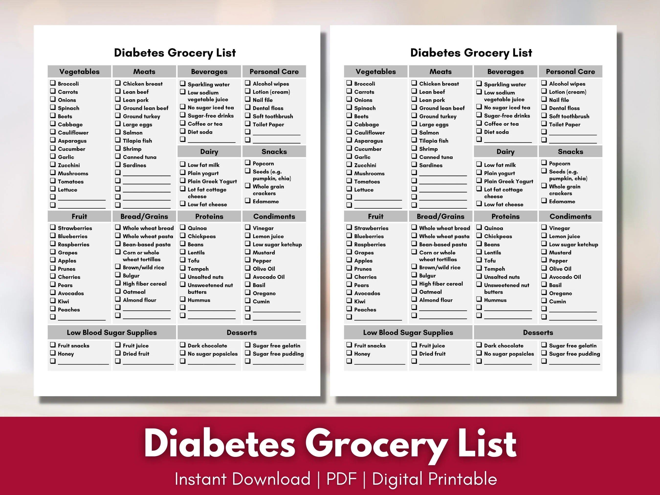 Free Printable Diabetic Grocery List