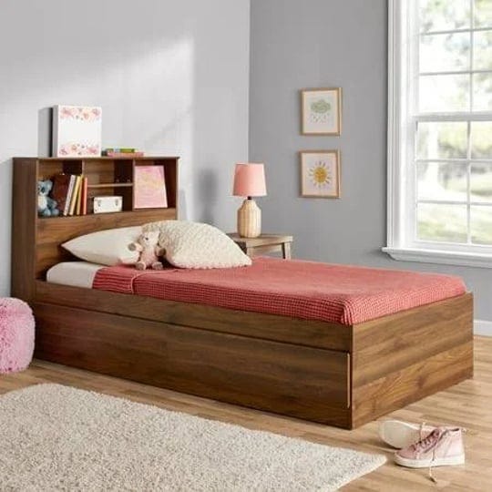 your-zone-storage-bed-with-bookcase-headboard-twin-canyon-walnut-finish-1