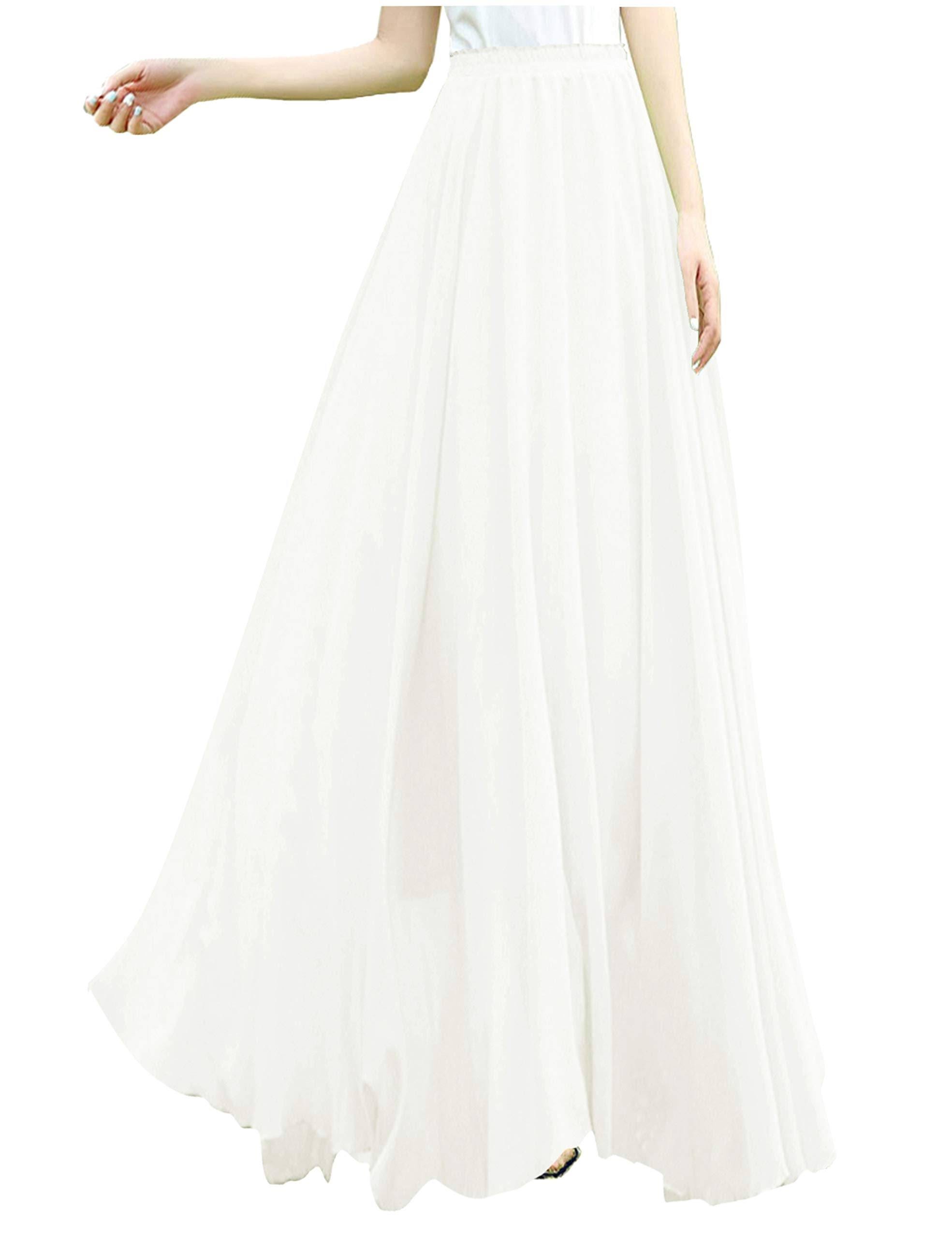 V28 Women's White Maxi Skirt with Elastic High Waist - Versatile and Comfortable Long Skirt | Image