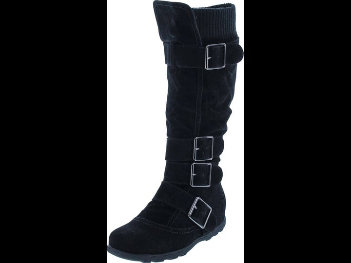 refresh-womens-bd-2523-knee-high-faux-suede-flat-winter-buckle-boots-black-black-5-5-womens-size-one-1