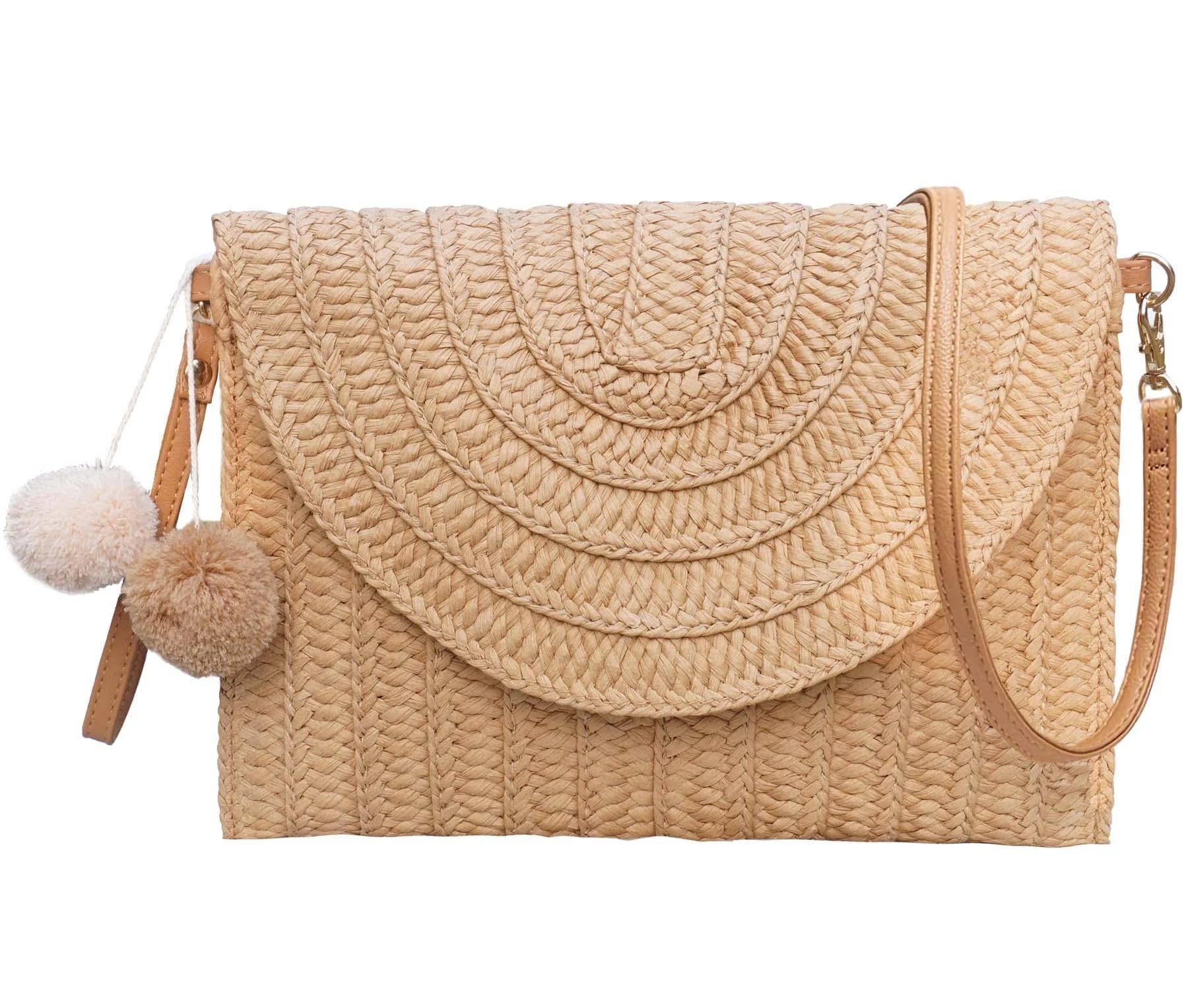 Handmade Straw Beach and Travel Clutch Bag with Customizable Straps | Image