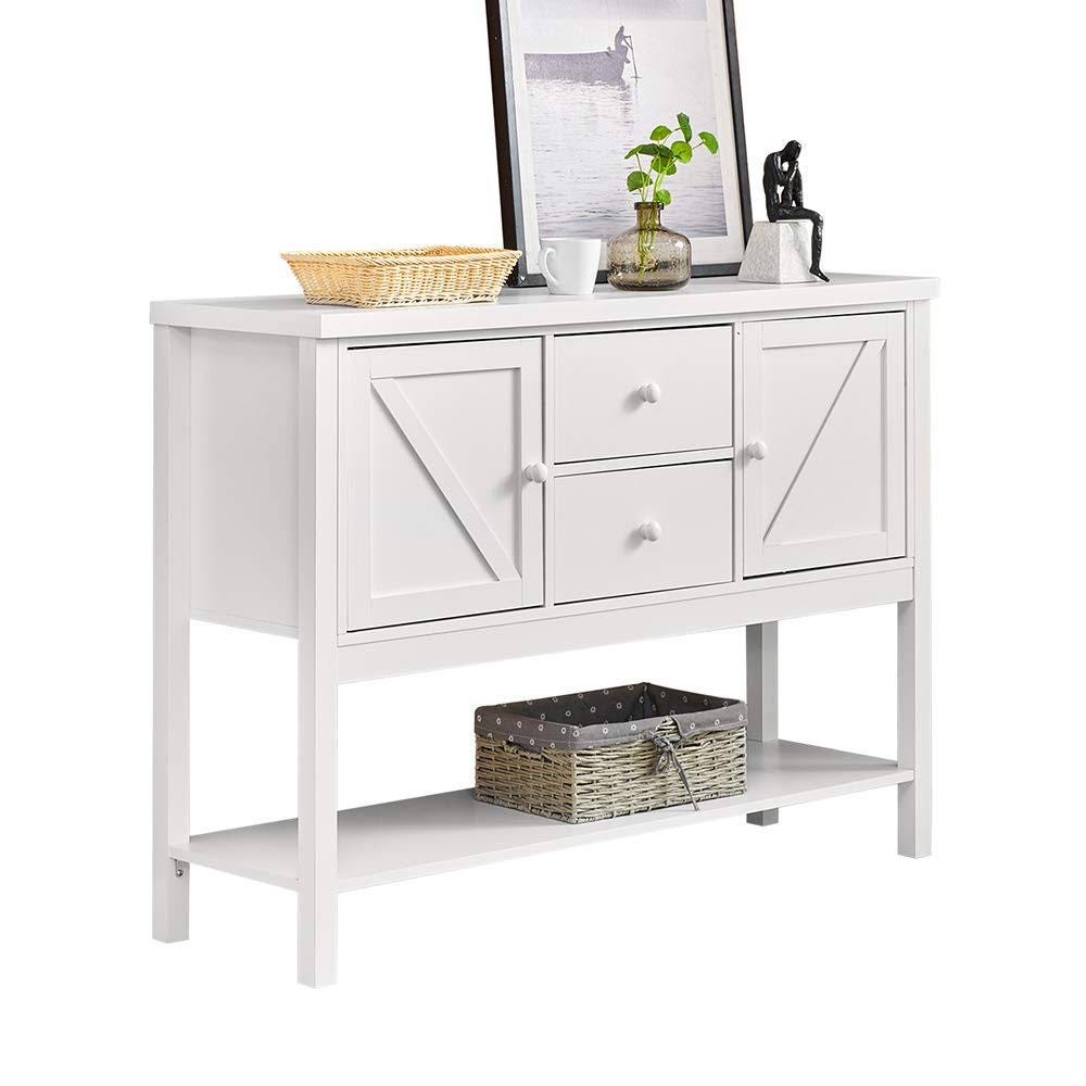 Modern White Entryway Console Table with Drawers and Storage Shelf | Image