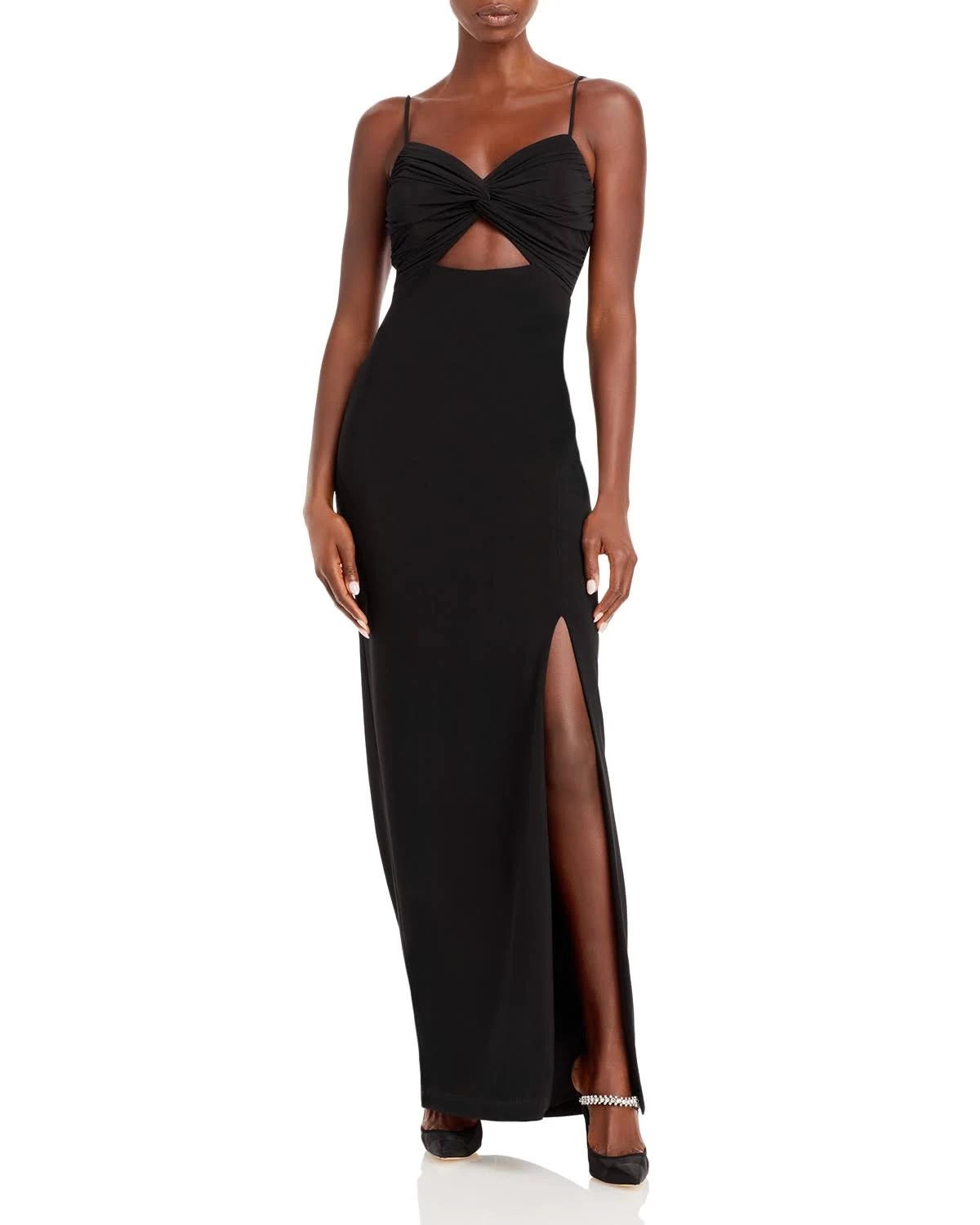 Evening Gown Dress from AQUA FORMAL with Zippered Twist Front and High Slit Design | Image