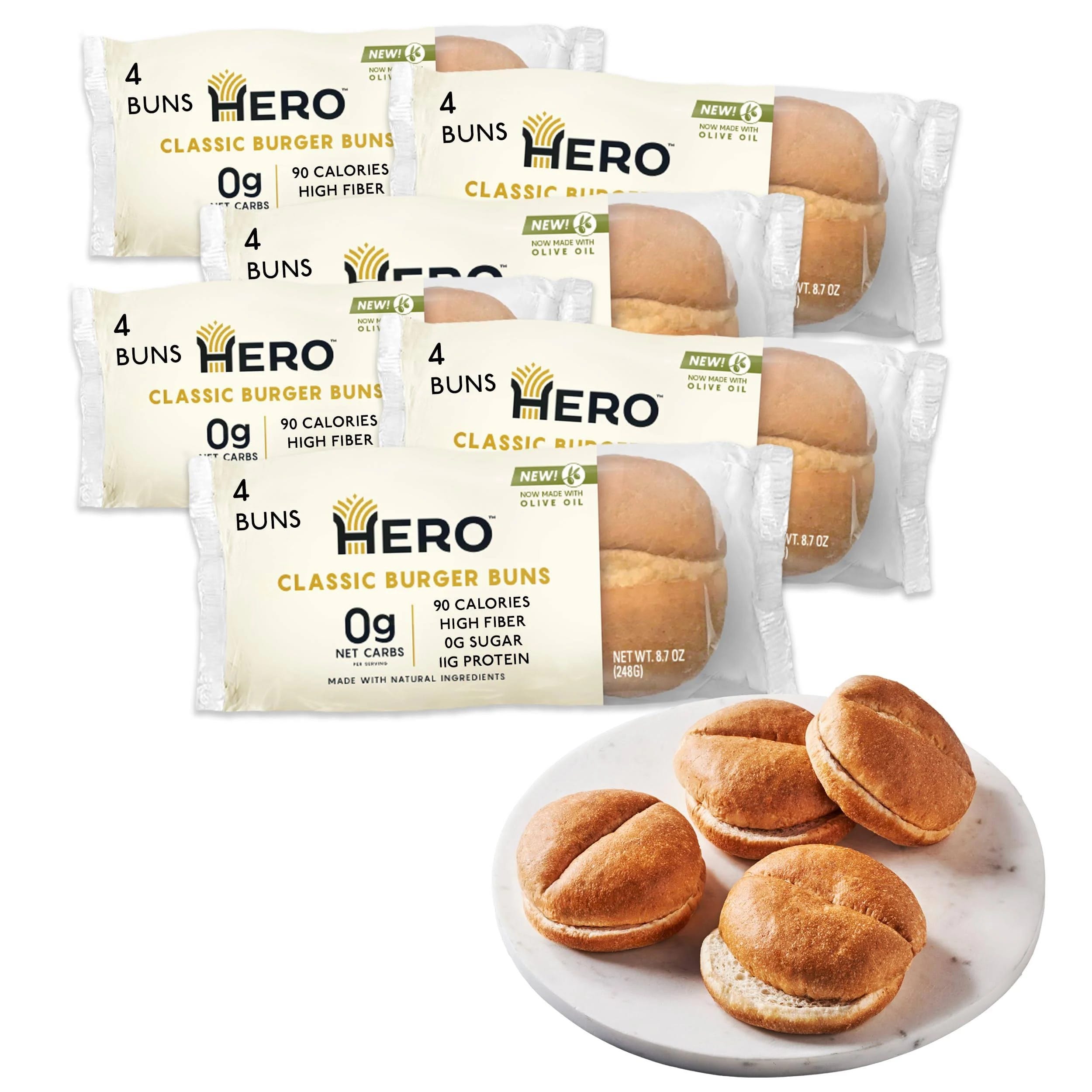 0g Net Carb Hero Classic Keto Buns - 6 Packs of 4 Buns | Image