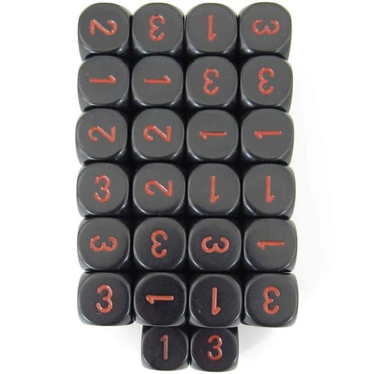 black-opaque-dice-with-red-numbers-d3-d6-1-3-twice-16mm-5-8in-pack-of-50-wondertrail-1