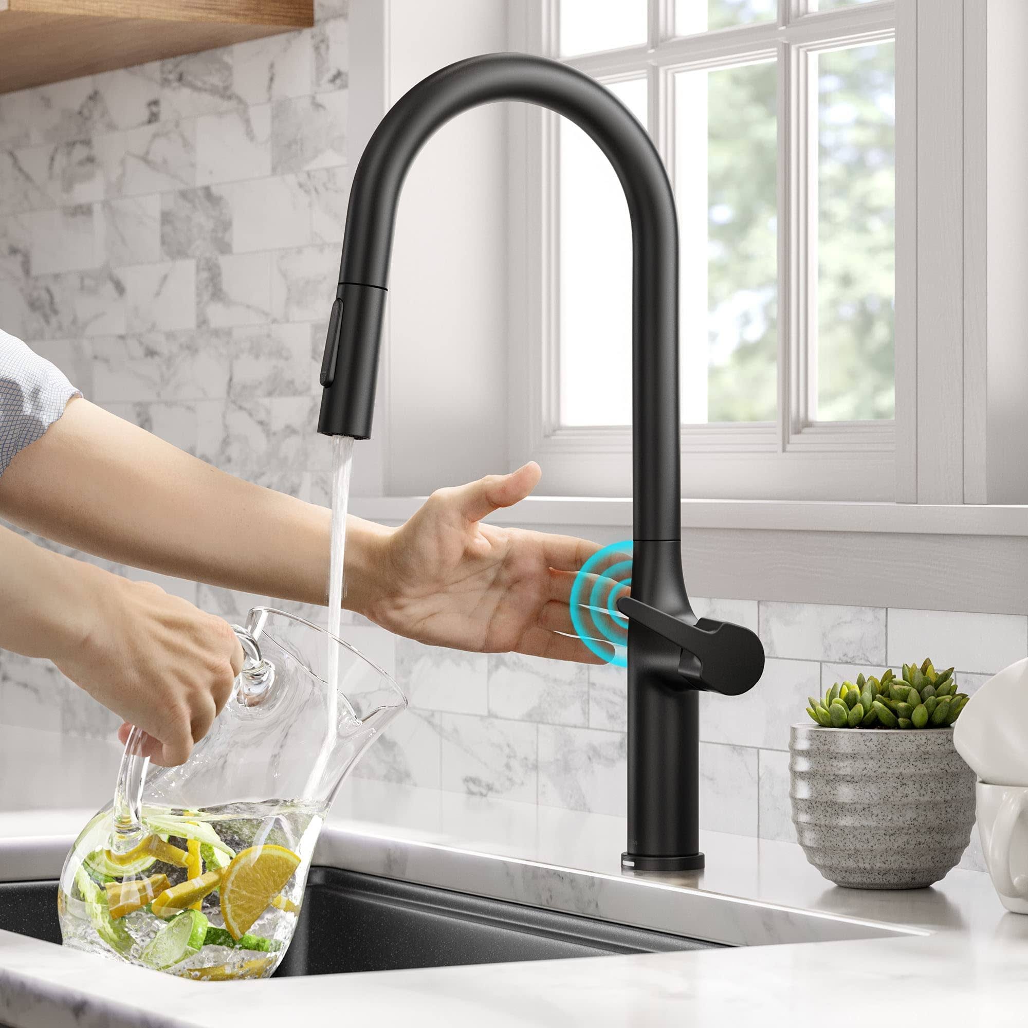 Kraus KTF-3101MB Oletto Modern Single-Handle Touchless Kitchen Faucet with Pull-Down Sprayer | Image