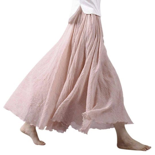 ezcosplay-women-bohemian-cotton-linen-double-layer-elastic-waist-long-maxi-skirt-1