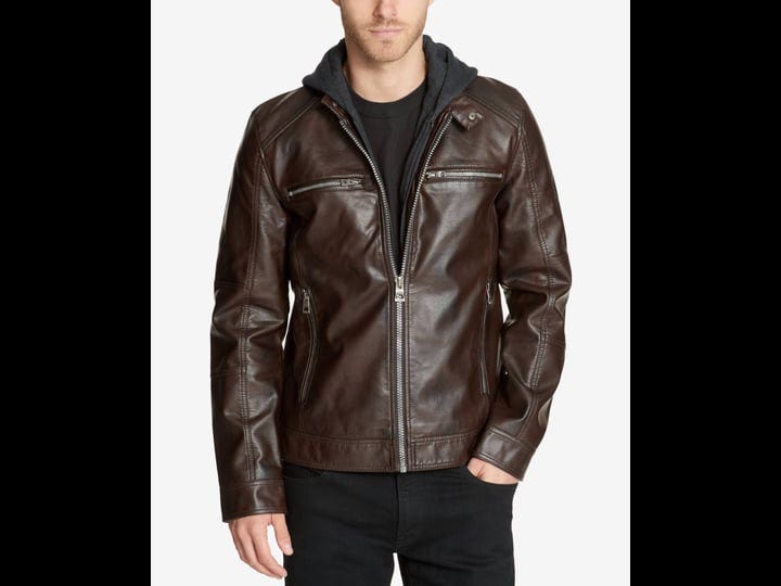 guess-mens-faux-leather-detachable-hood-motorcycle-jacket-dark-brown-size-xl-1