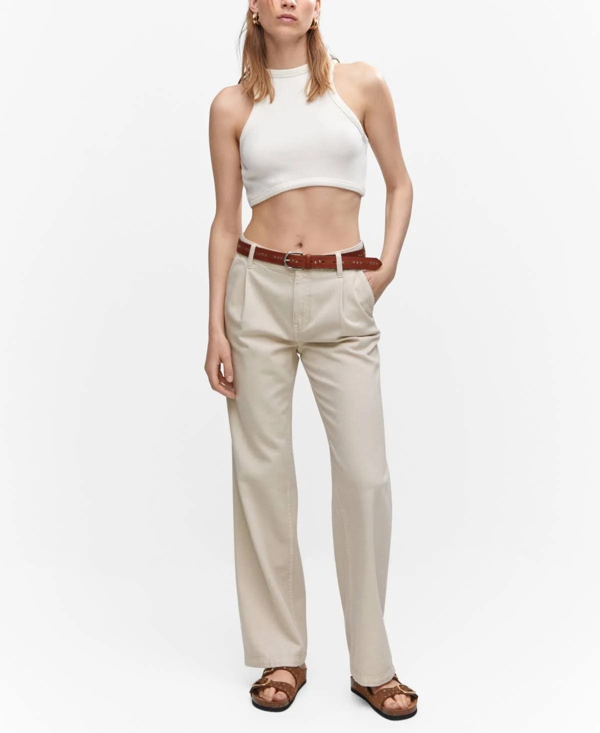 Classic Straight-Leg Ecru Denim Jeans for Women | Image