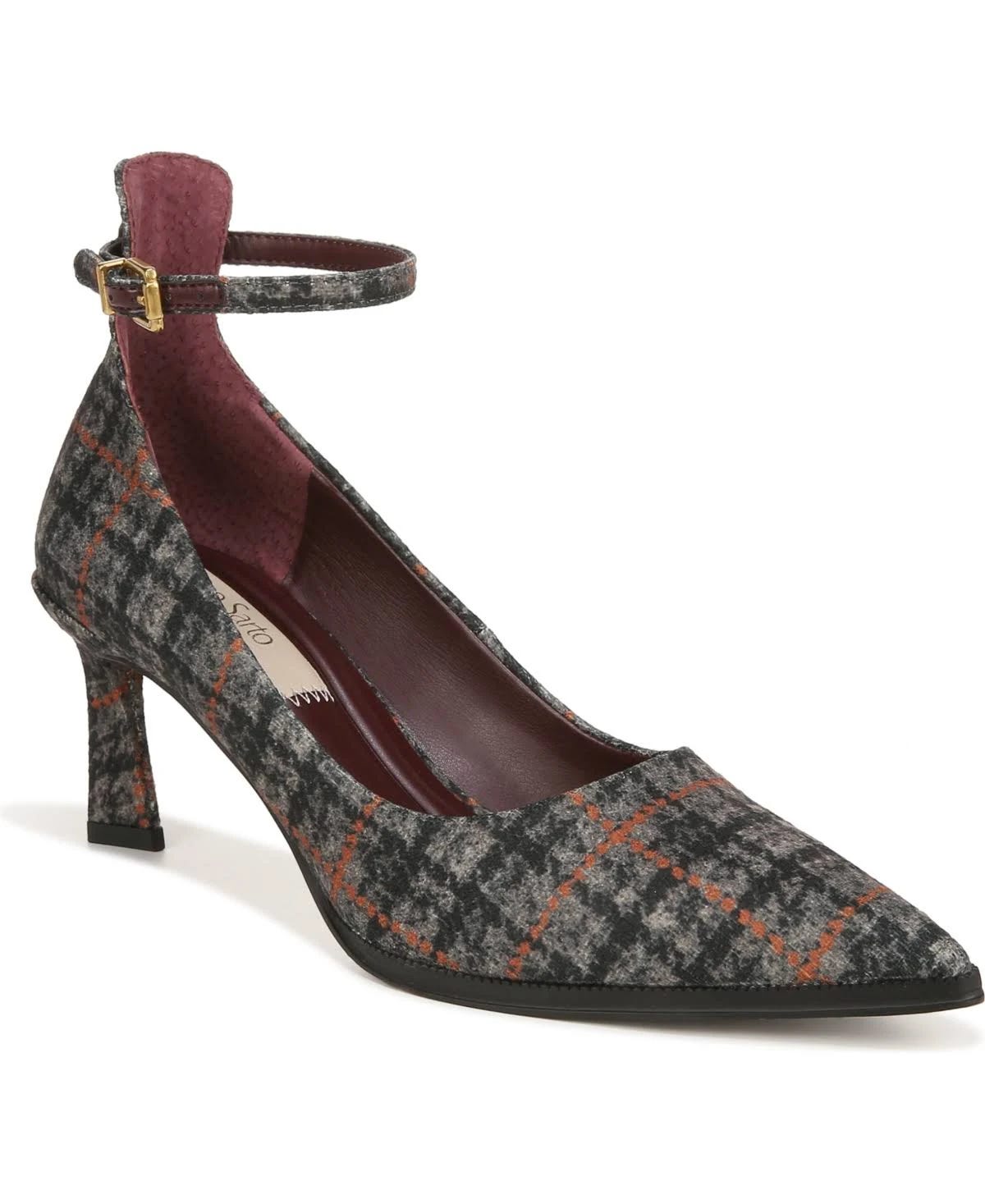 Comfortable Plaid Pointed Toe Pumps with Adjustable Buckle Closure | Image