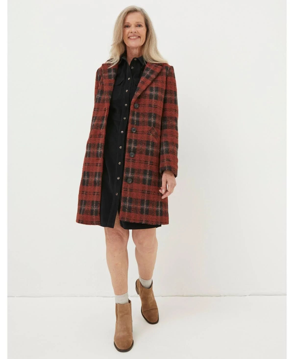 Tanya Wool Blend Check Coat - Bold Red Color | Image