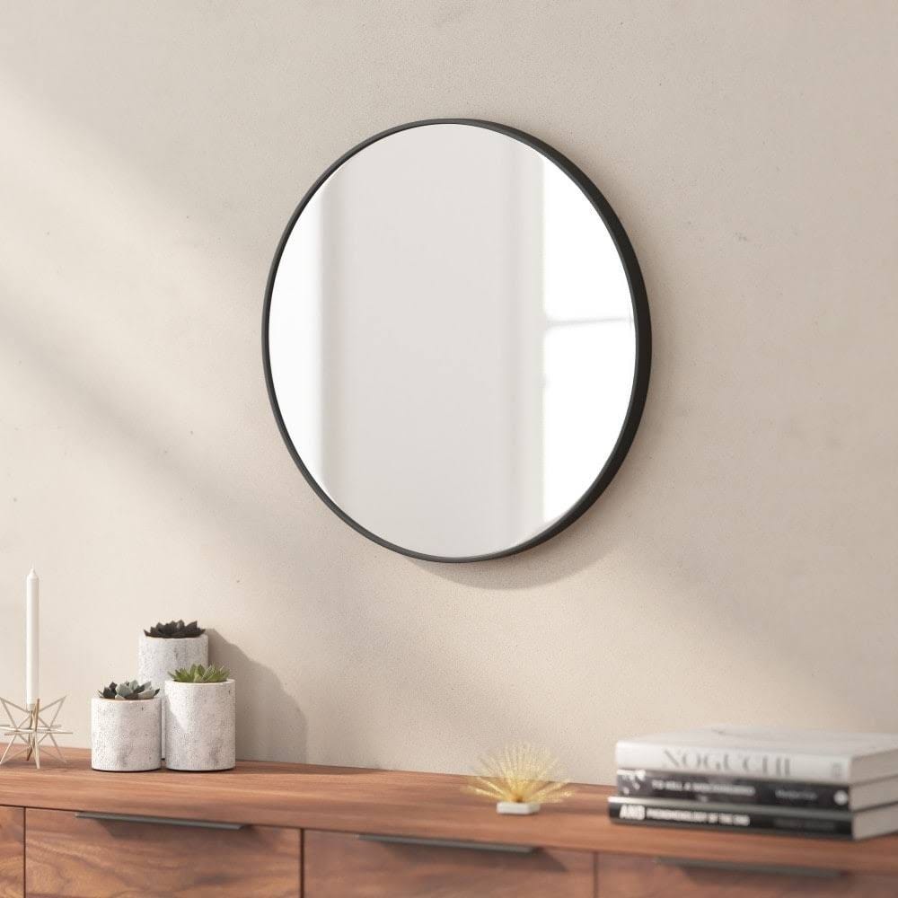 Shatterproof Black Circle Wall Mirror with Slim Metal Frame | Image