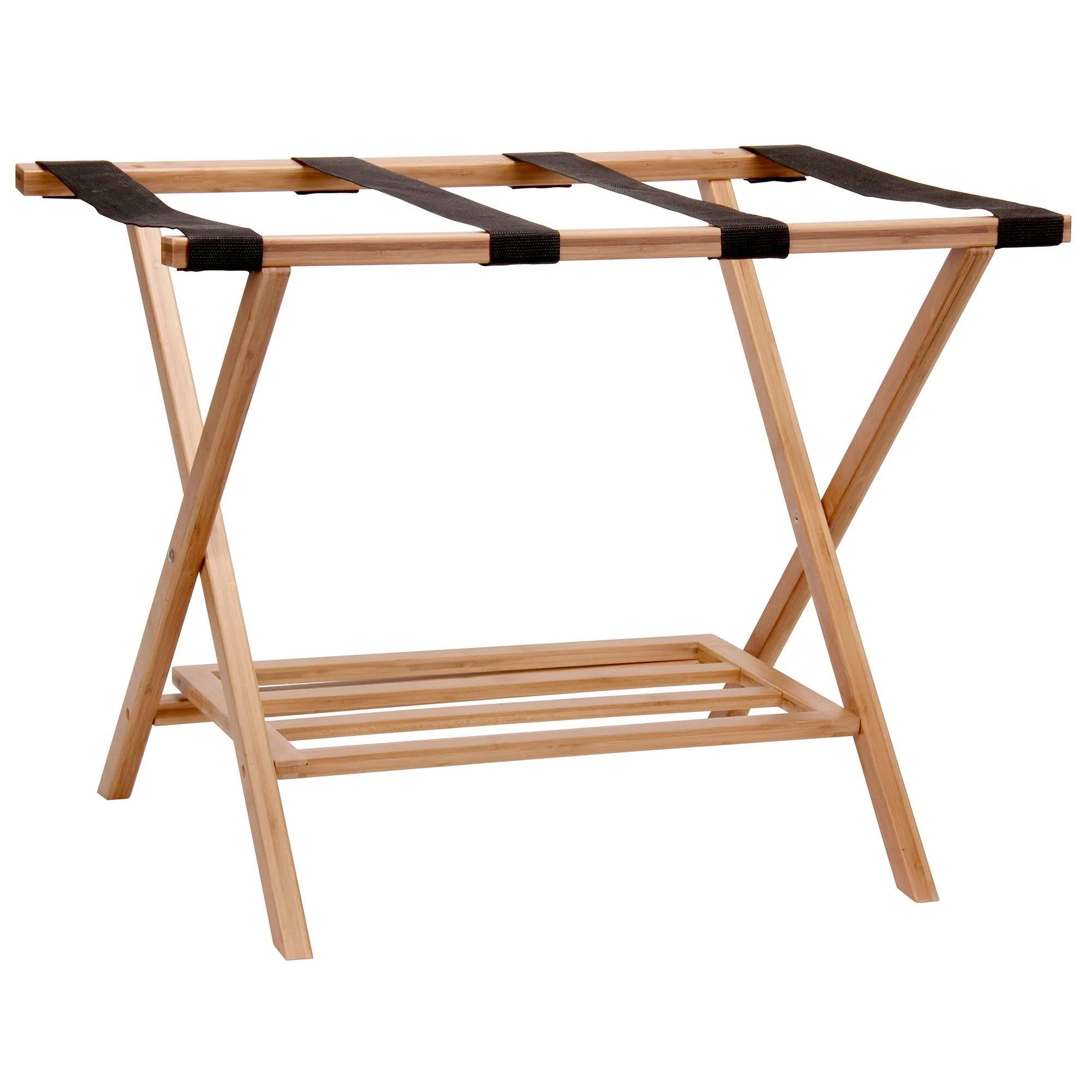 Elegant Bamboo Luggage Rack with Tray - Tan | Image