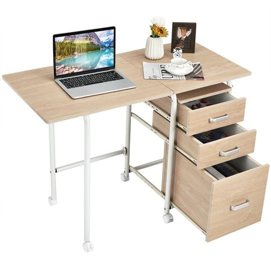 giantex-folding-computer-study-desk-home-office-desk-w-smooth-wheels-large-drawers-mobile-laptop-des-1