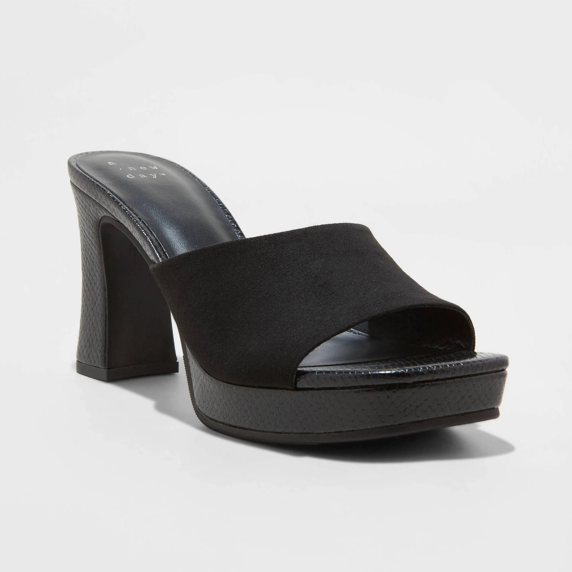 Stylish A New Day Black Peep Toe Mule Heels with 4-inch Height | Image