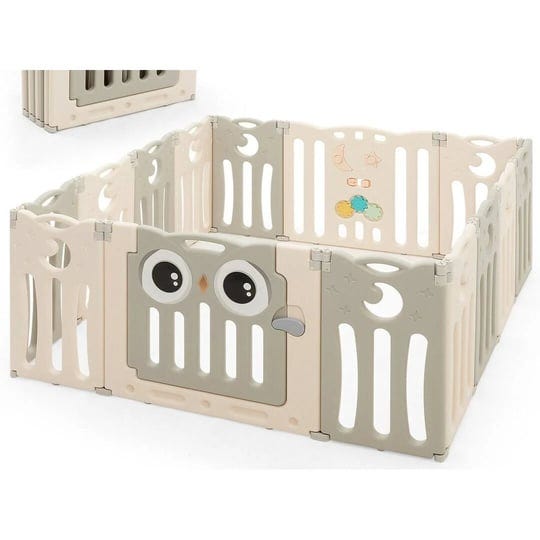 gymax-14-panel-baby-playpen-kids-activity-center-foldable-play-yard-w-lock-door-beige-1