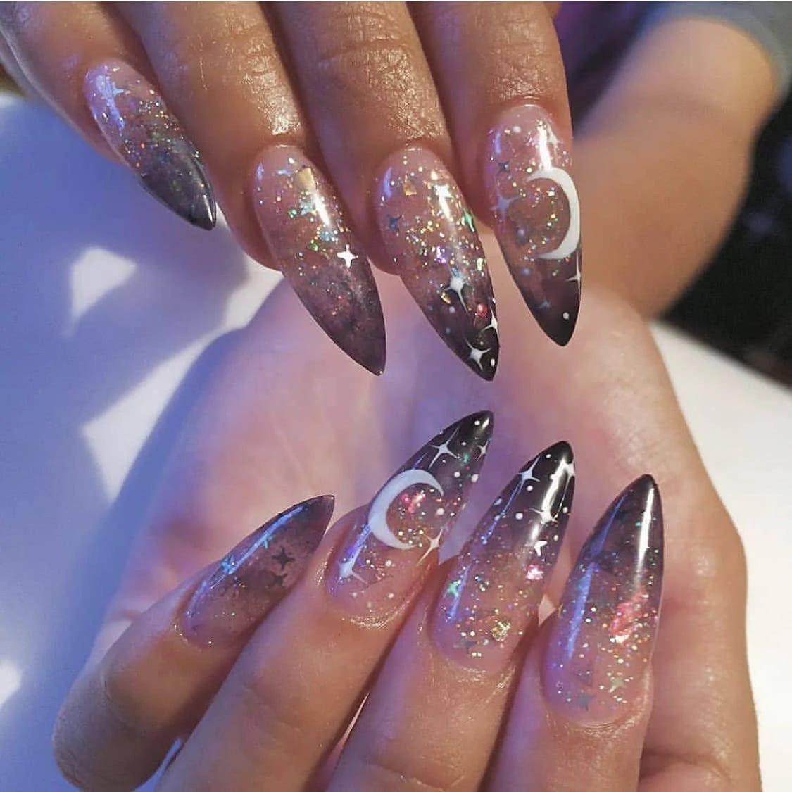 Gothic Bling Glossy Moon Star False Nails | Image