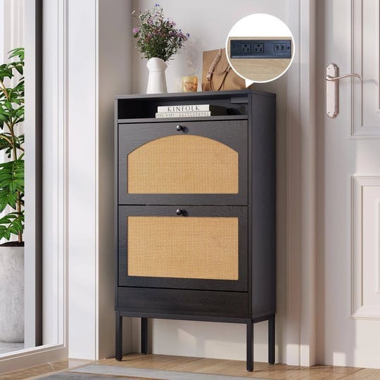 wanttii-rattan-shoe-cabinet-with-charging-station-shoe-storage-cabinet-with-2-flip-drawers-slim-shoe-1