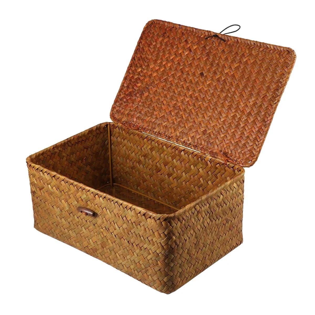 Seaweed Rattan Storage Basket with Lid | Image