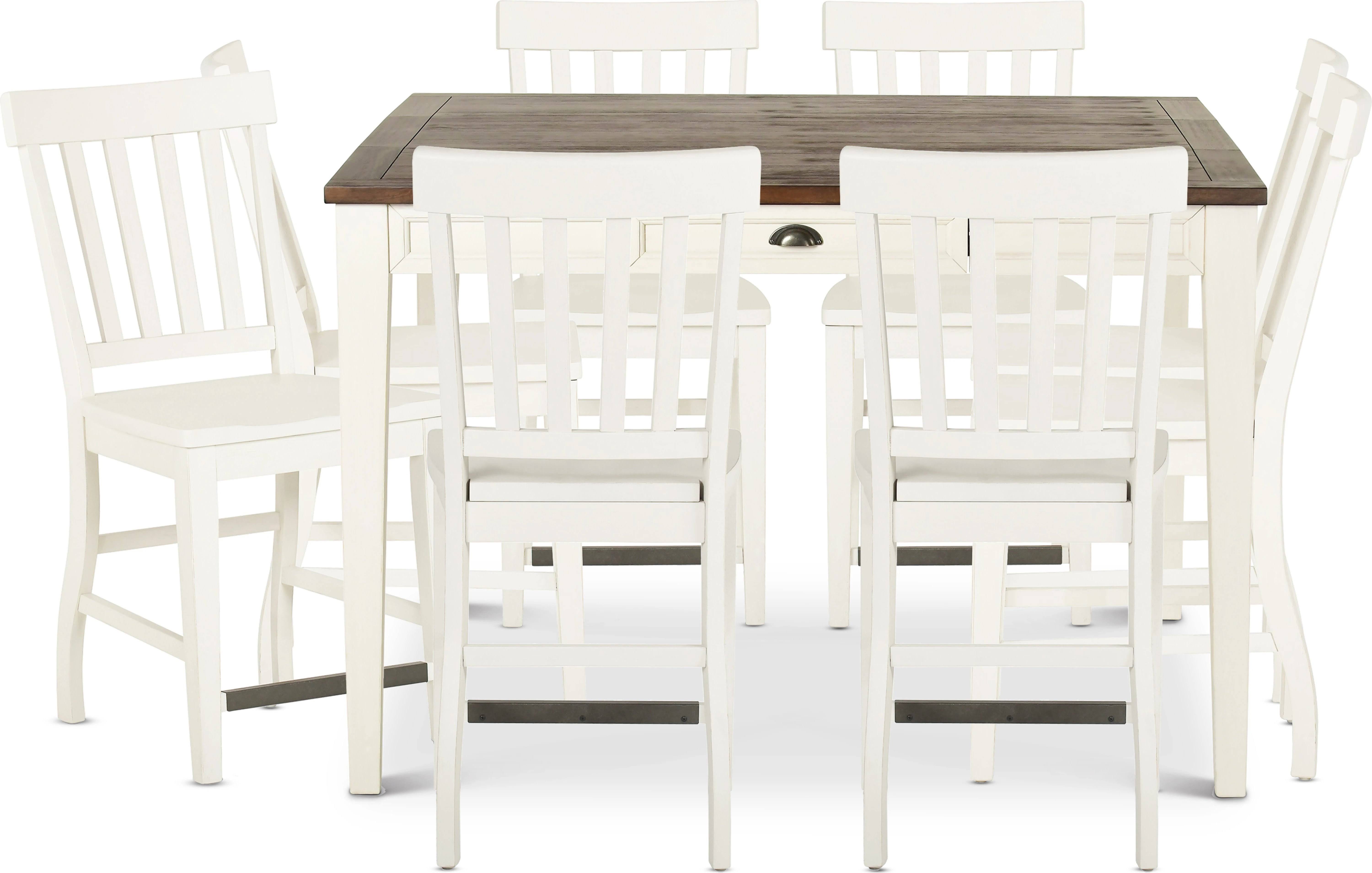 Impressive Farmhouse Cayla Counter Height Dining Set with Distressed Antique White Chairs | Image