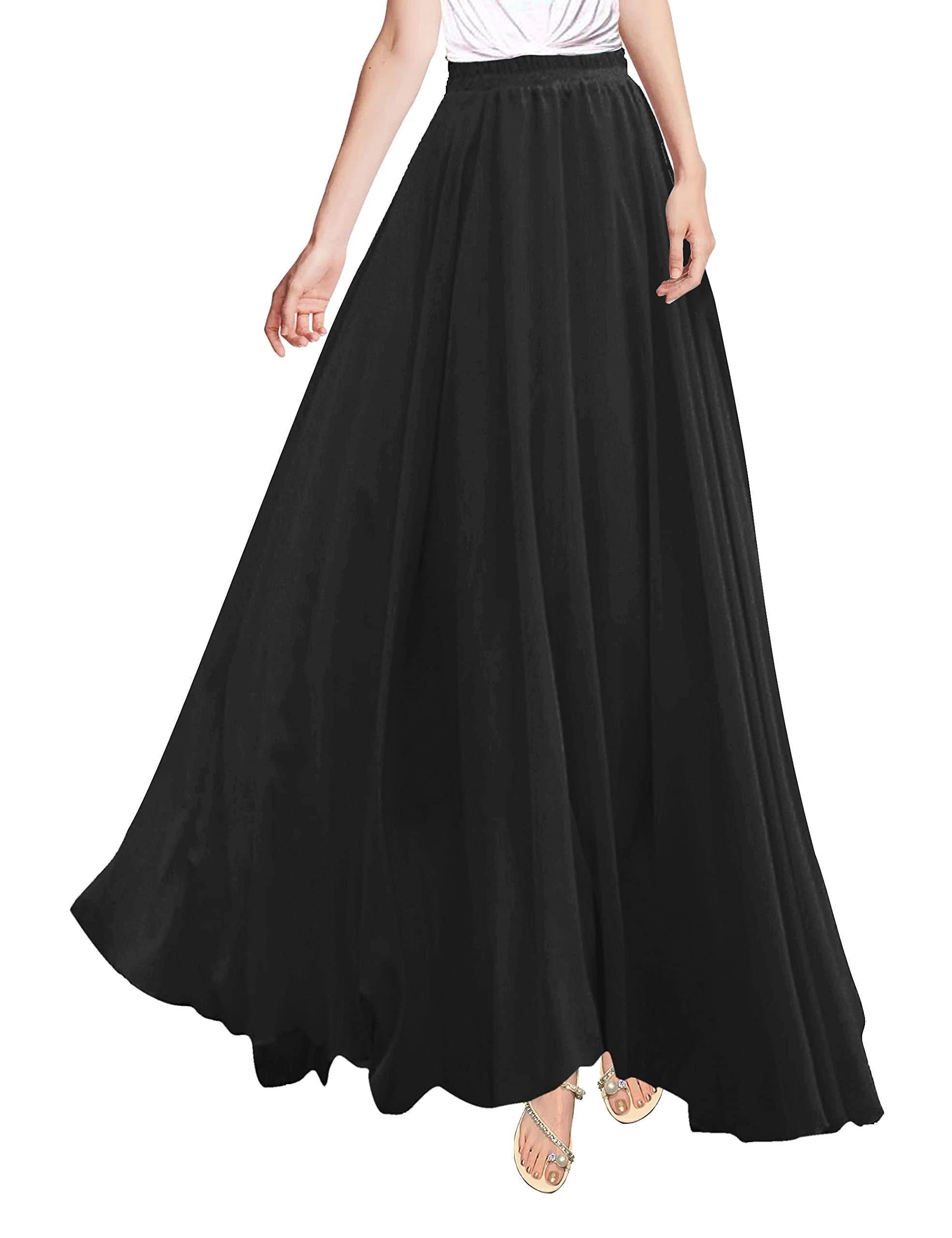 Stylish, Elastic Retro Maxi Skirt: Versatile for All Occasions - Made of Durable Chiffon Material | Image
