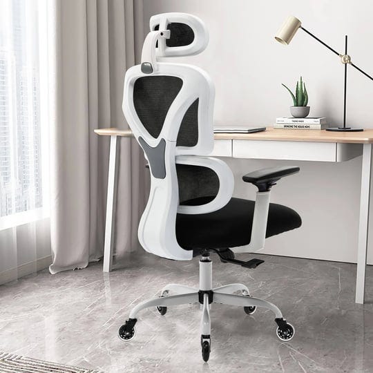 kerdom-ergonomic-office-chair-home-desk-chair-comfy-breathable-mesh-white-1