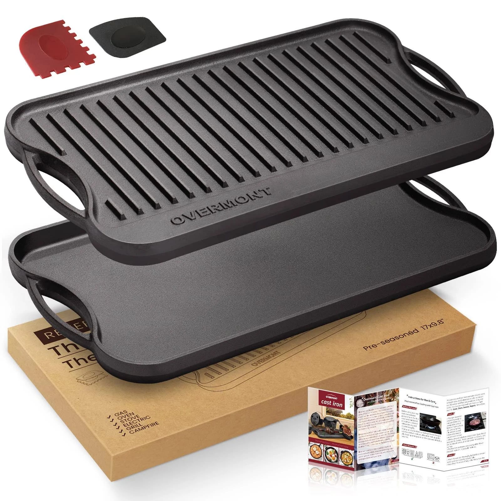 Overmont Pre-Seasoned Griddle Grill Pan - Cast Iron Grill Tray for Open Fire | Image