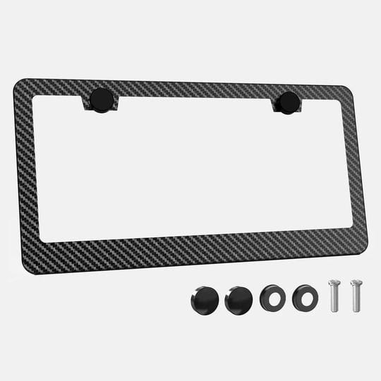 mega-racer-carbon-fiber-pattern-metal-license-plate-frame-2-pack-2-hole-slim-front-and-rear-black-al-1