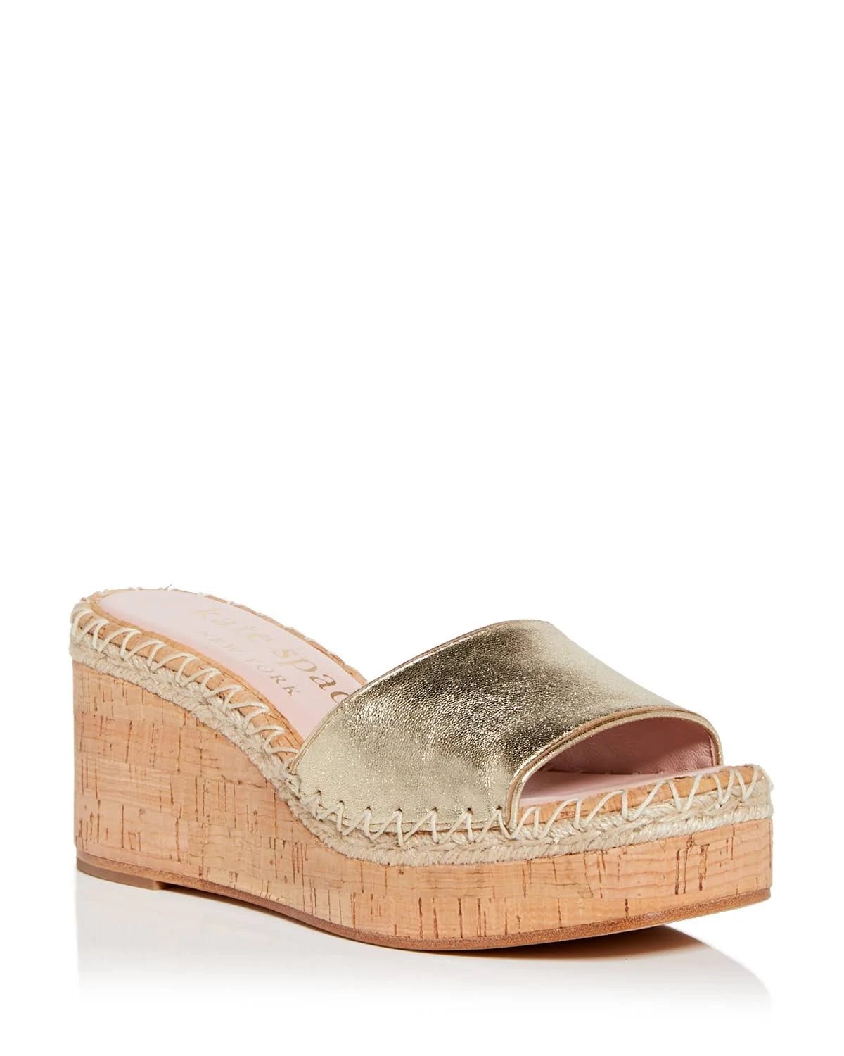 Kate Spade Gold Metallic Espadrille Wedge Sandals with Leather Lining | Image