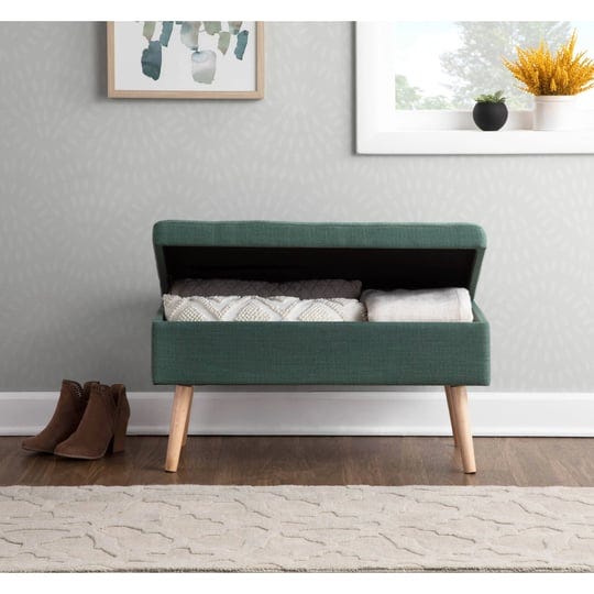 lumisource-green-fabric-natural-wood-storage-bench-1