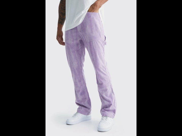 boohooman-mens-fixed-waist-slim-flare-tie-dye-cord-pants-purple-1