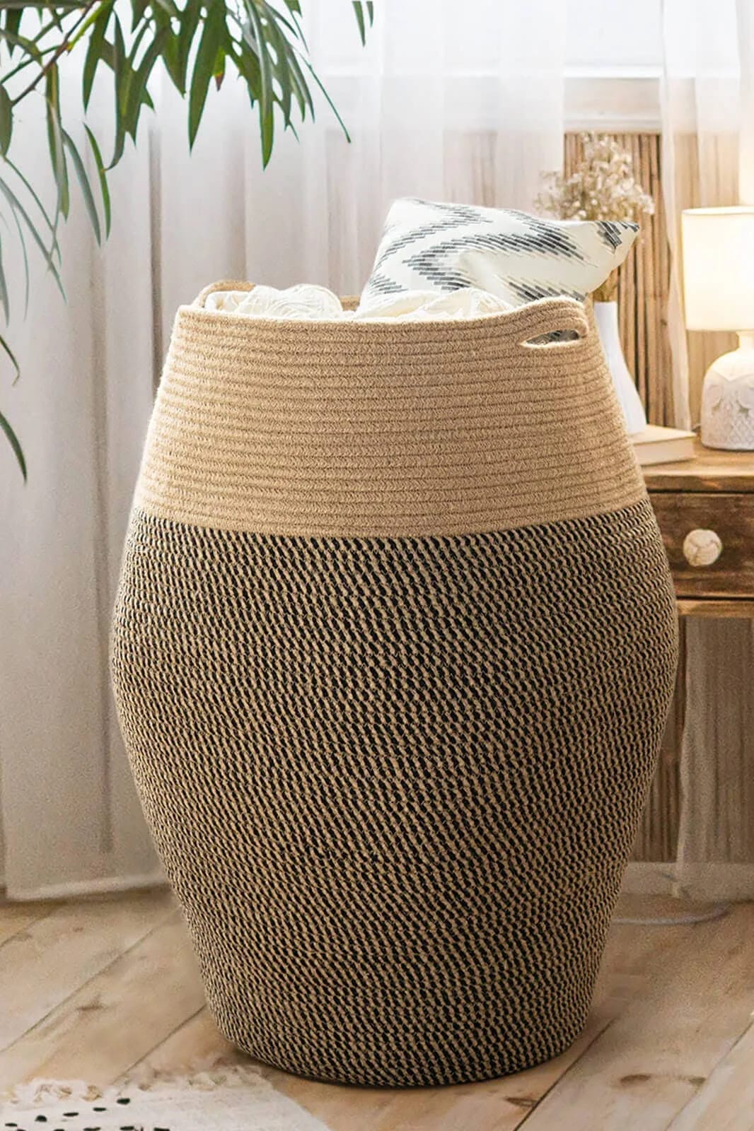 Cute Laundry Basket with Sturdy Jute Rope Handles | Image