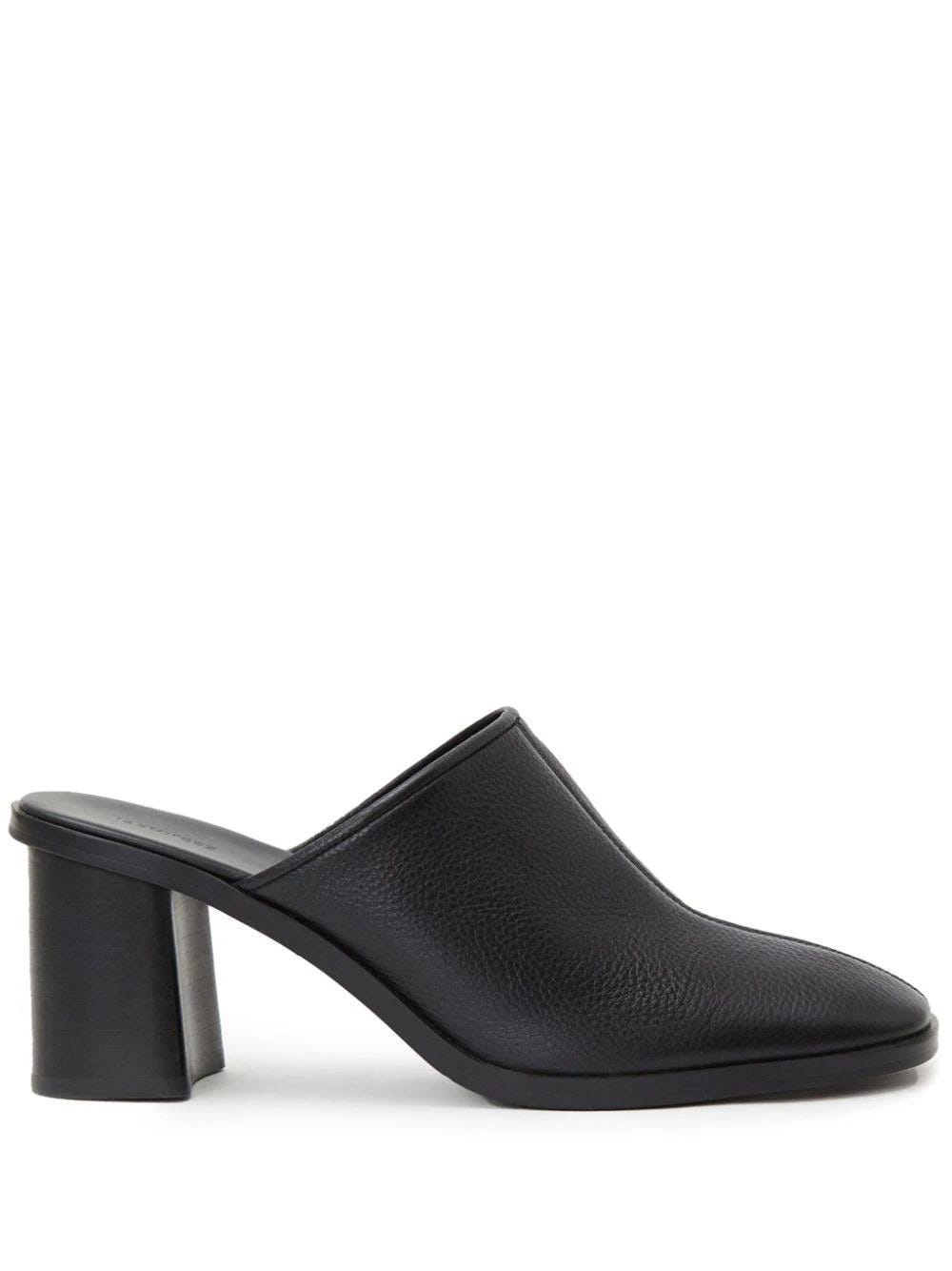 Black Leather Square Toe Mule 65mm by 12 STOREEZ | Image