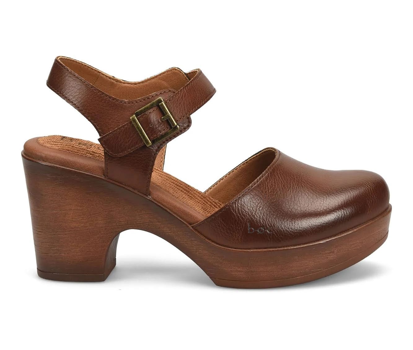 Brown Polyurethane Mary Jane Wedges with Adjustable Strap | Image