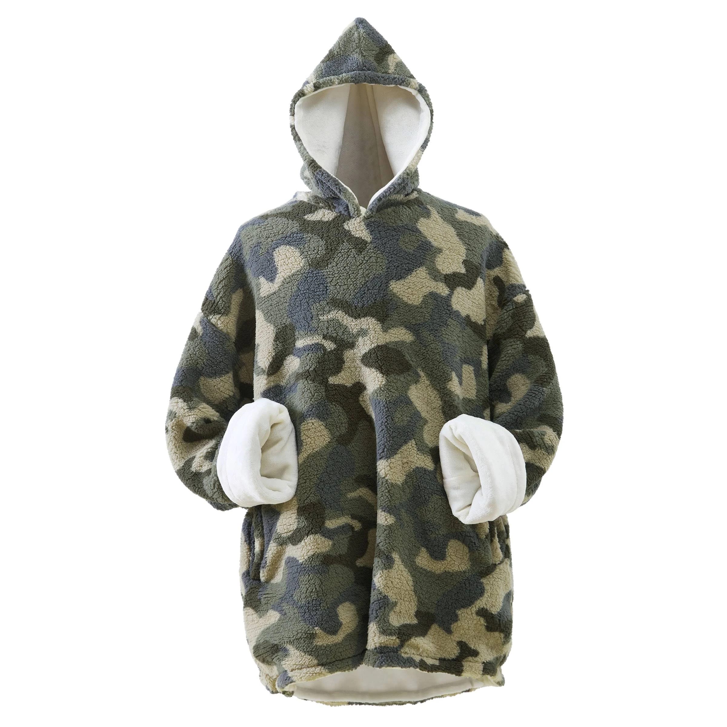 Oversized Hooded Sherpa Blanket with Side Pockets | Image