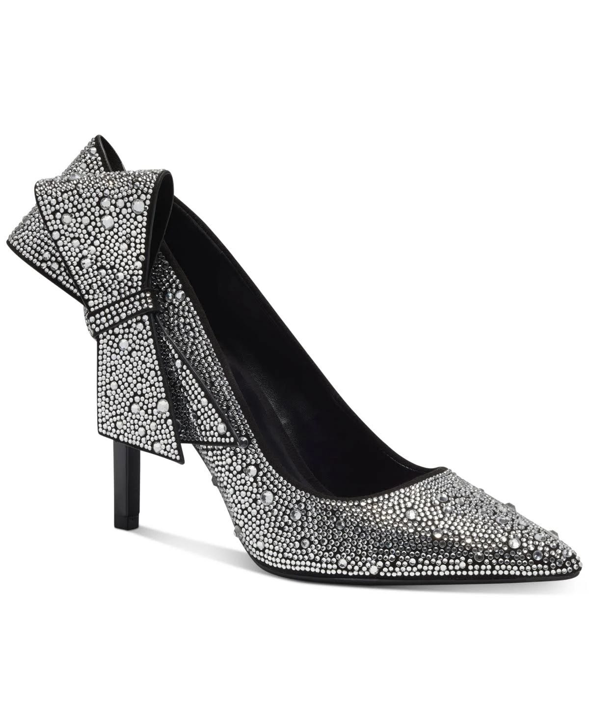 High Heel Black Bling Rhinestone Pumps with a Pretty Bow | Image