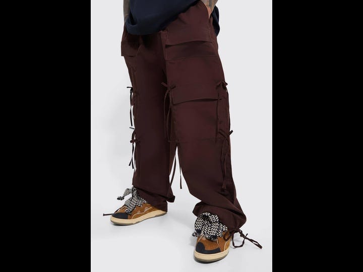 boohoo-mens-elastic-waist-wide-fit-cargo-pants-brown-1
