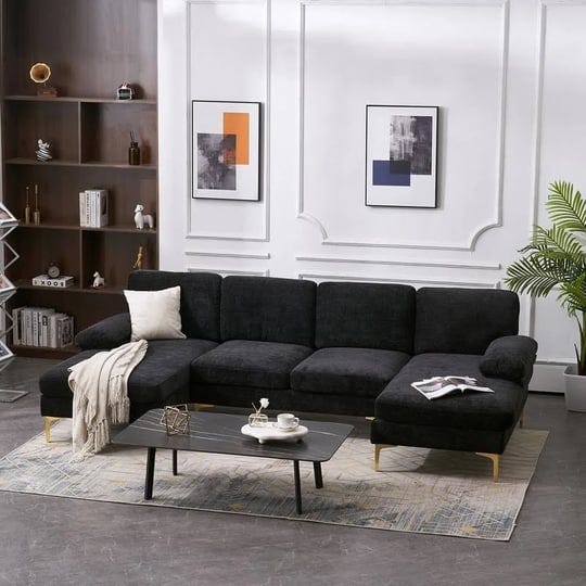 u-shaped-4-seat-indoor-modular-sofa-black-chenille-1