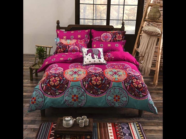 dasyfly-4pcs-bohemian-bedding-lightweight-microfiber-boho-duvet-cover-set-full-queen-size-rose-red-f-1