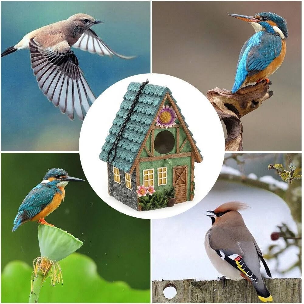 Resin Birdhouse with Realistic Paint and Garden Accent | Image