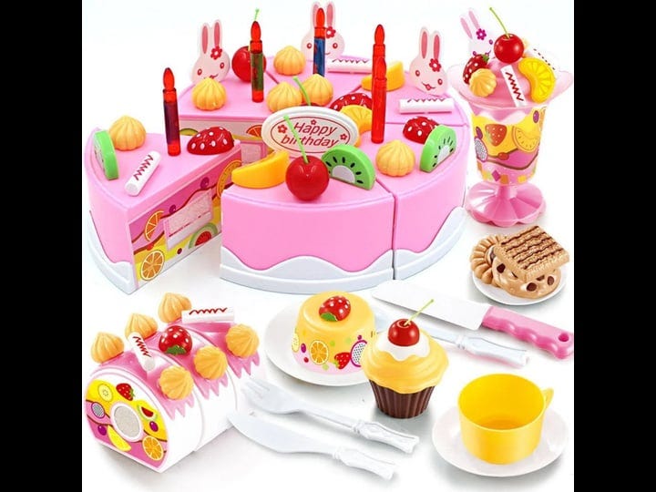 mundo-toys-birthday-cake-play-food-set-pink-75pcs-plastic-kitchen-cutting-toy-pretend-play-1