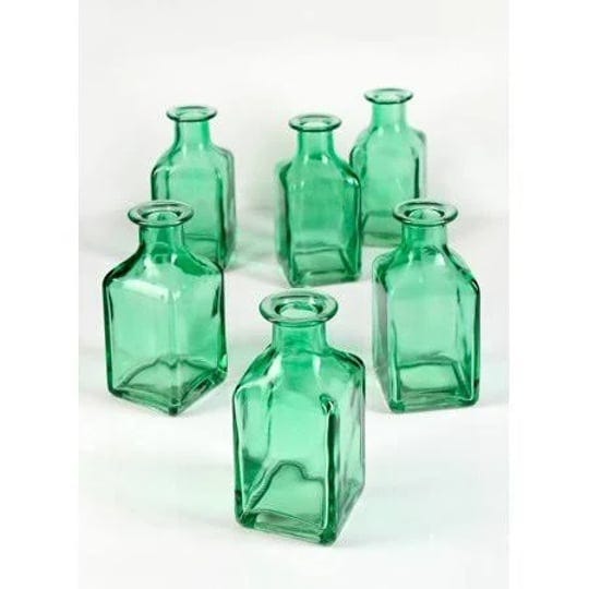 mexican-green-glass-square-bottle-bud-vase-set-of-6-1