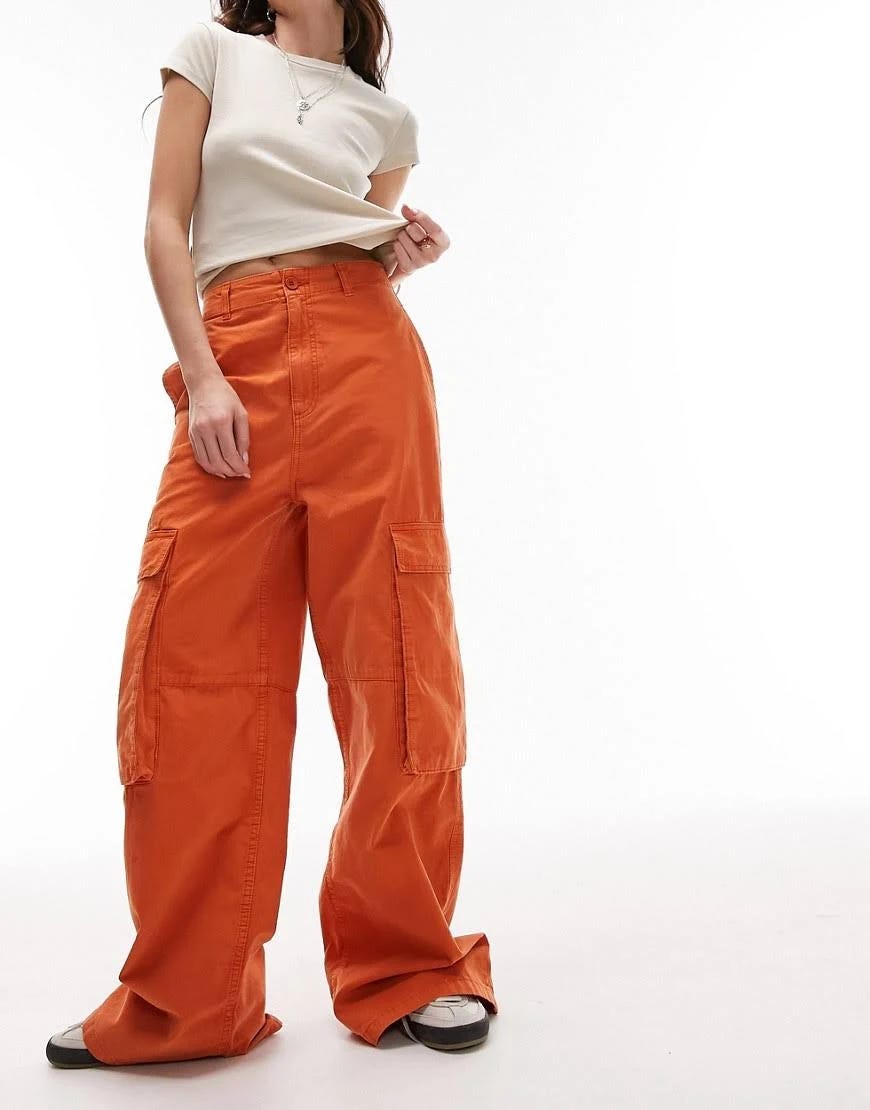 Topshop Orange High Waist Oversized Pocket Cargo Pants | Image