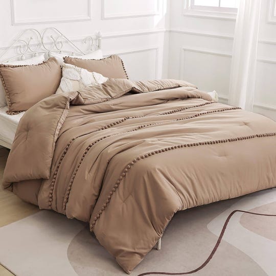 yirddeo-taupe-queen-comforter-queen-set-3pcs-boho-ball-pom-pom-bedding-aesthetic-khaki-comforter-que-1
