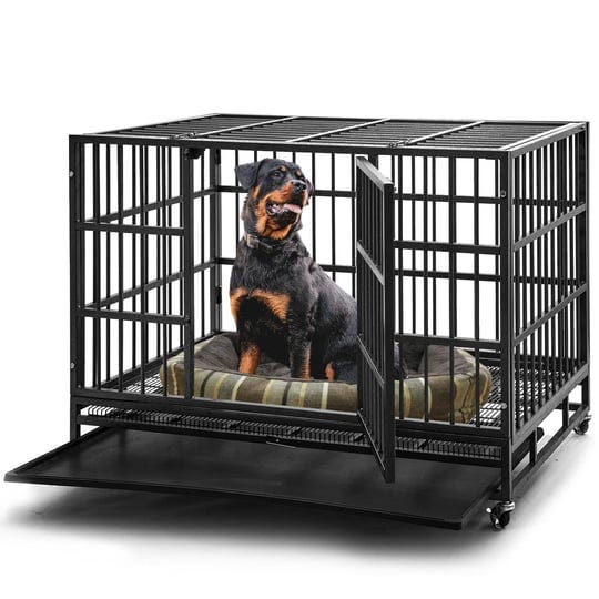 hiwokk-48-inch-heavy-duty-indestructible-dog-crate-steel-escape-proof-indoor-double-door-high-anxiet-1