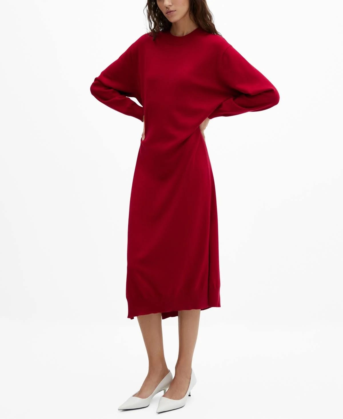 Red Long Sleeve Midi Dress by Mango | Image