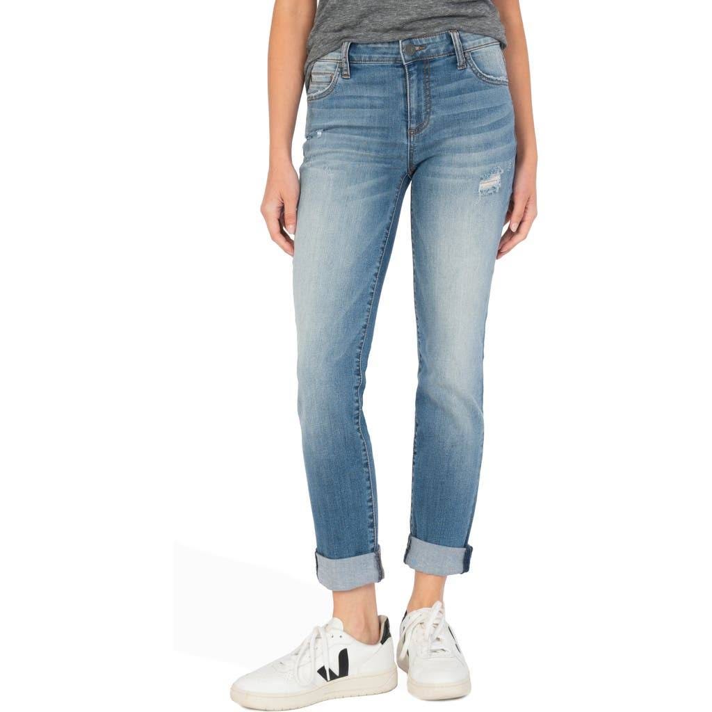 Stylish Boyfriend Jeans with Distressed Detailing | Image