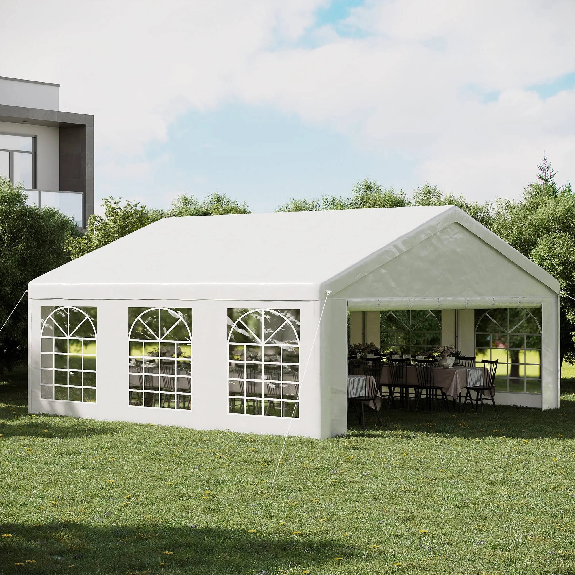 Outsunny Large 20' x 20' Wedding Party Tent & Carport | Image