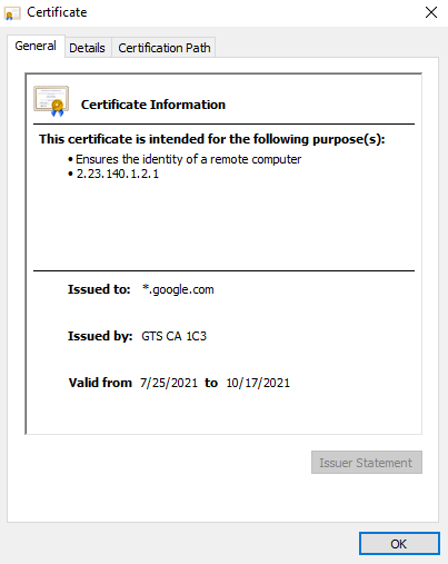 SSL certificate information