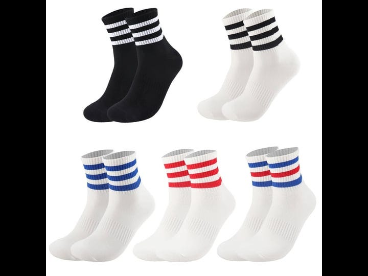 ultrafun-5-pairs-unisex-stripe-crew-socks-breathable-athletic-sports-gym-school-casual-quarter-ankle-1